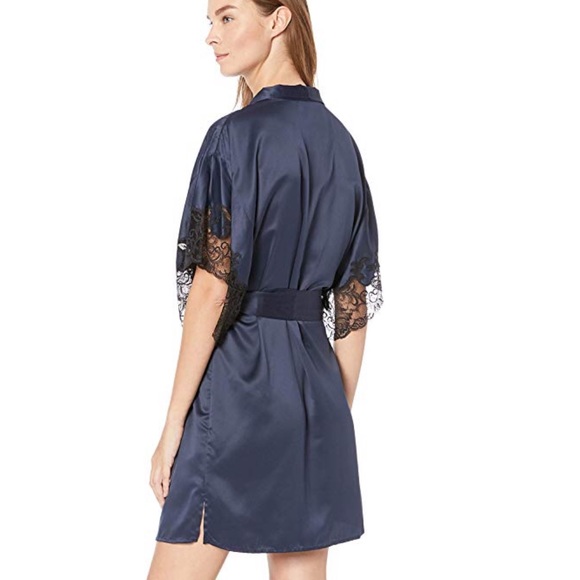 Natori Satin Short Wrap Robe XL New NWT Navy Blue - Picture 2 of 8